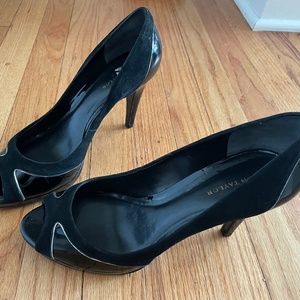 Ann Taylor Patent and Suede Peep Toe Heels Pumps